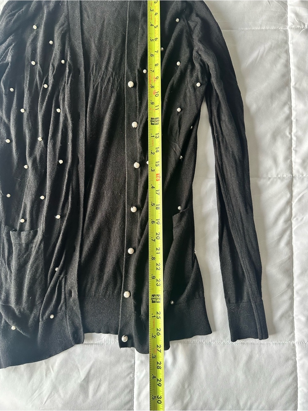 Vintage Kay Unger Silk Cashmere Blend Button Up Black Cardigan Pearls Size M - Picture 3 of 7